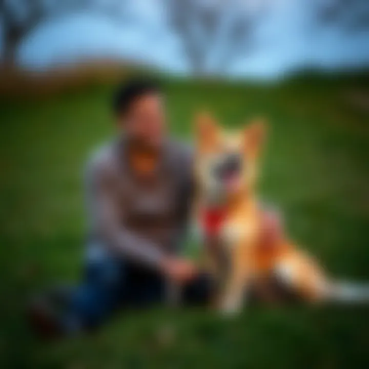 Cristian Salinas-Skahan sits on the grass with his loyal dog Artemis, both looking happy together