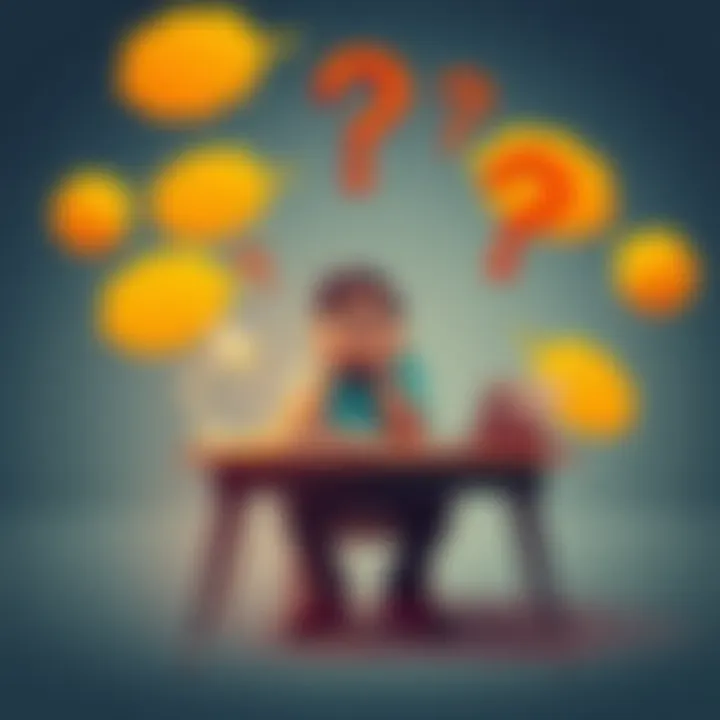 A person sitting at a desk with a puzzled expression, surrounded by question marks and thought bubbles, representing the challenges of logical reasoning and misconceptions.