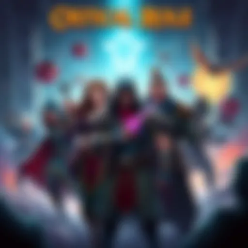 Artwork showing characters from Critical Role with game development elements in the background