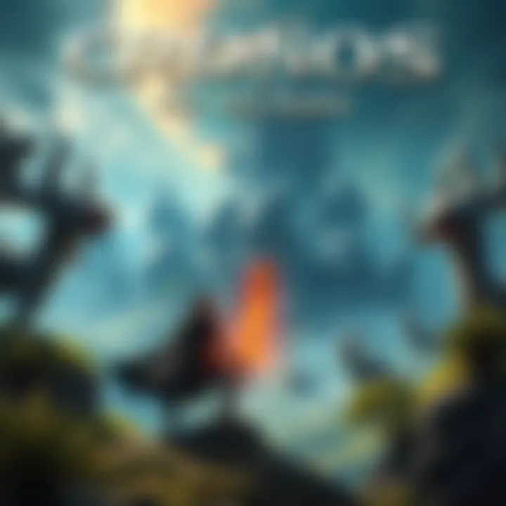 Cover art featuring a fantasy landscape with a hero character holding a glowing weapon, surrounded by mythical creatures.