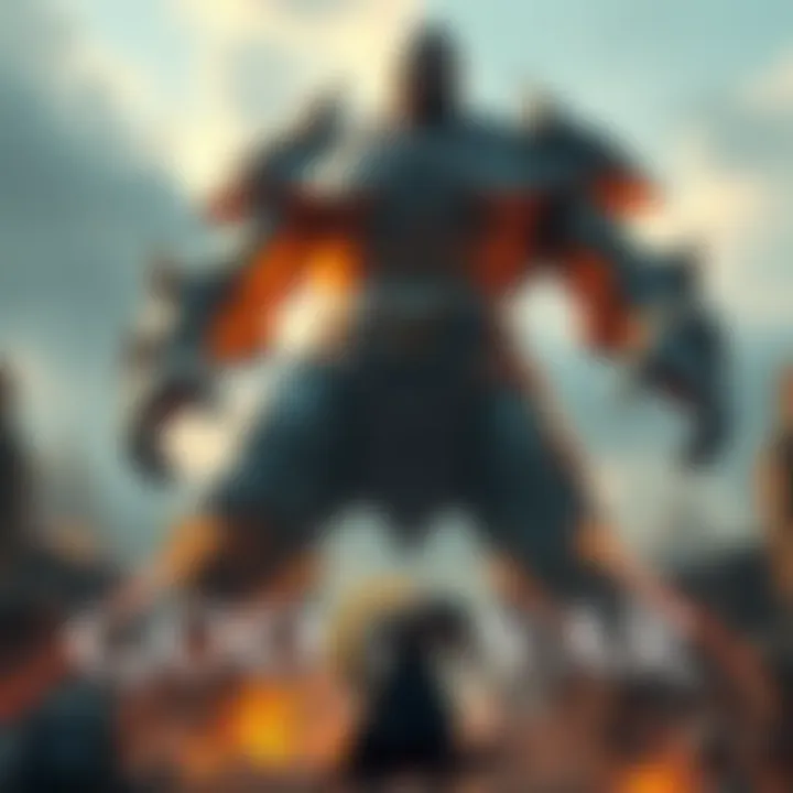 A large titan resembling Cronos towering over a warrior in a battle scene, showcasing impressive graphics and details from God of War
