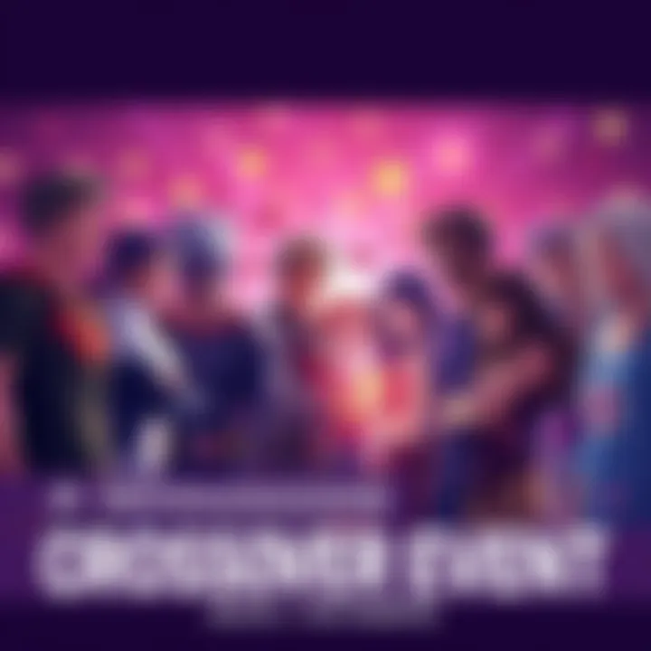 Characters from different series gathered together in a joyful celebration, showcasing their unique traits and friendships.