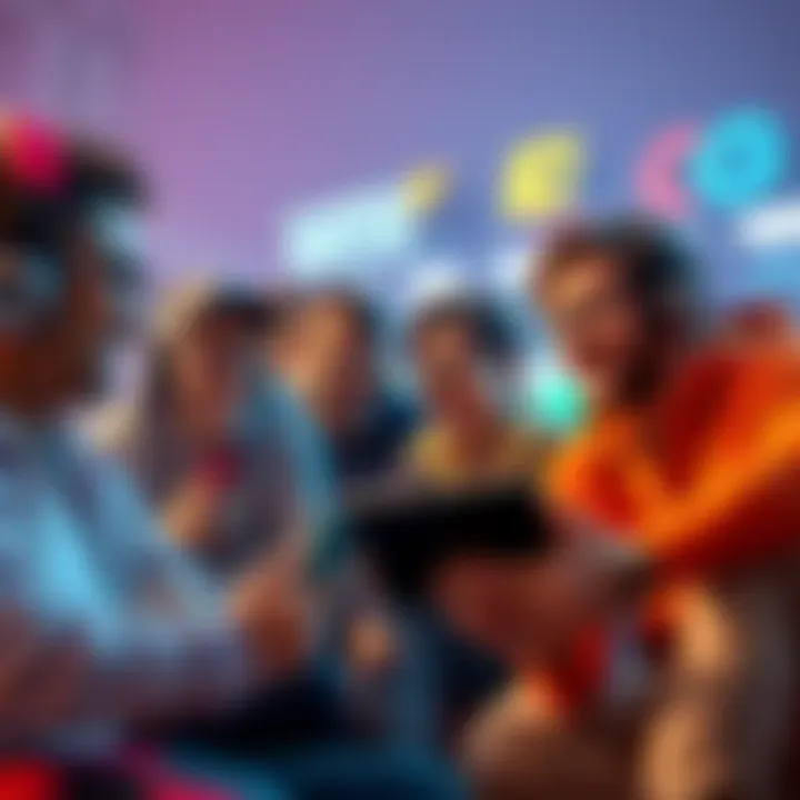 A group of friends playing video games on PC and Nintendo Switch together, showing teamwork and fun across platforms.