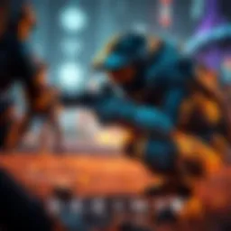 A Destiny character crouching during a PvP match, aiming at an opponent, showing intense gameplay.