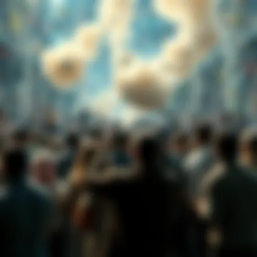 A diverse crowd of people standing in shock, pointing and whispering as they witness a surprising occurrence.