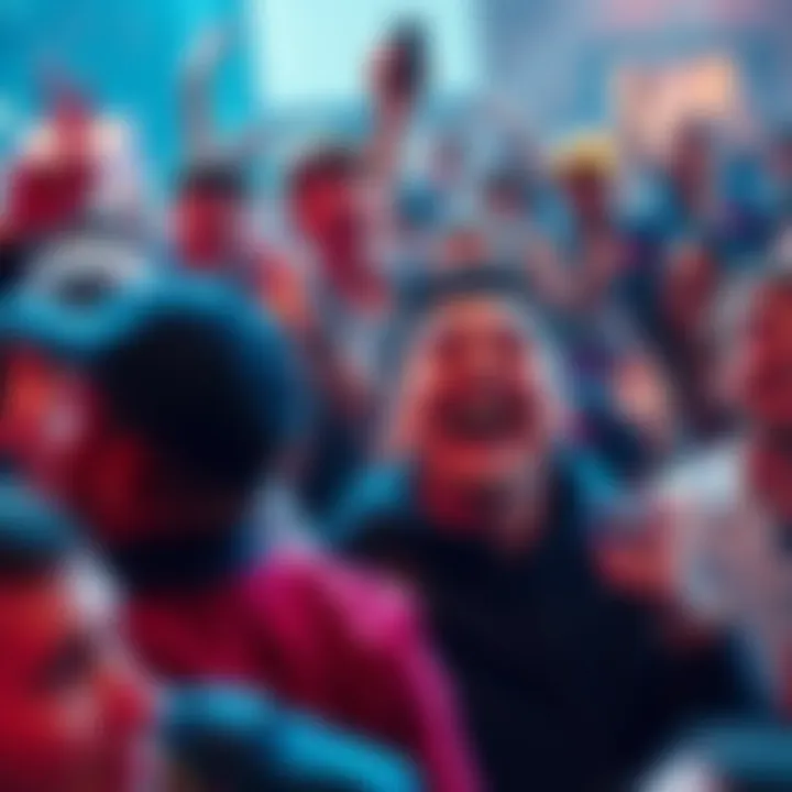 A crowd of people laughing as D goes Cyberpsycho, with one person shouting, 'WOW, D’S NUTS!'