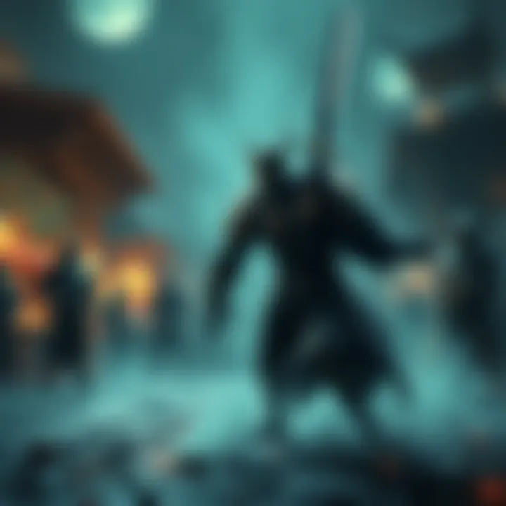 Cruel King Facing Players in Battle The Cruel King character stands ready for battle, sword drawn, against players in a combat scene. Other Sword Guardians watch from a distance, emphasizing the unique confrontation.