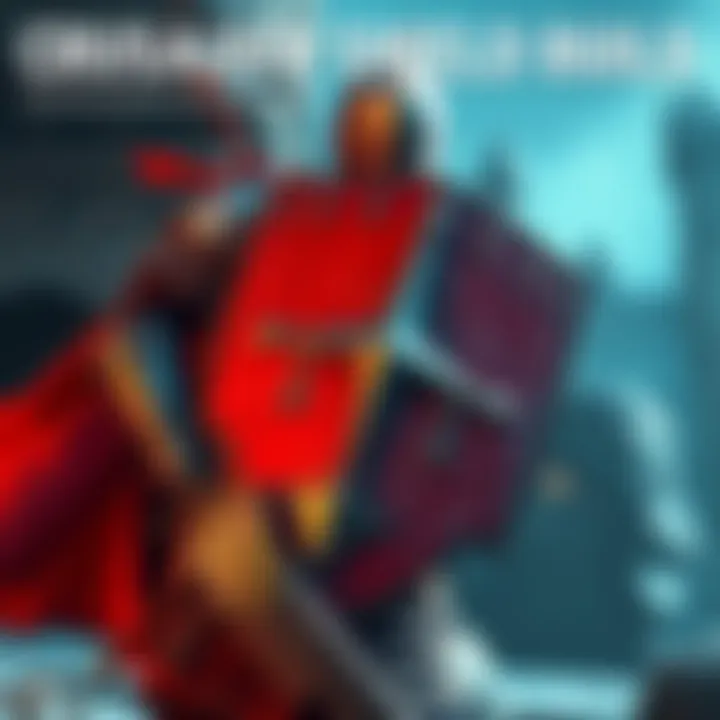 A character with a crusader shield showing high DPS and armor, ready for battle in a fantasy setting.