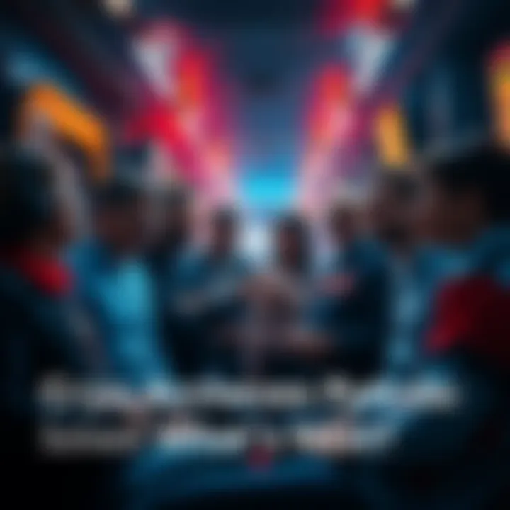 A group of people discussing strategies for the next Cryo Archives challenge, showing excitement and collaboration in a lively setting.