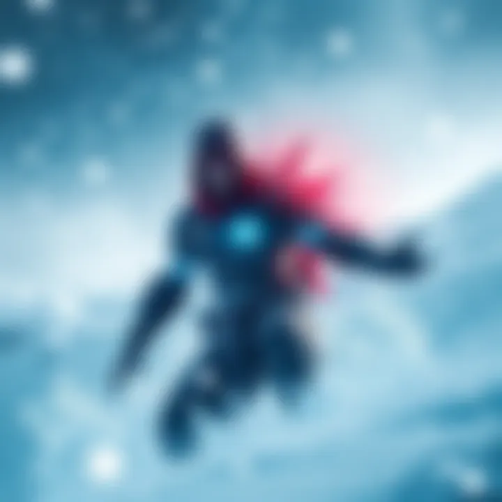 Crying character in a snowy landscape A character in a snowy environment using Cryo abilities, surrounded by ice and snow.