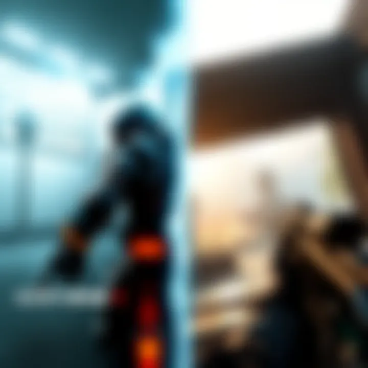 A side-by-side image showing the original Crysis 1 on the left and the remastered version on the right, showcasing updated graphics and gameplay elements.