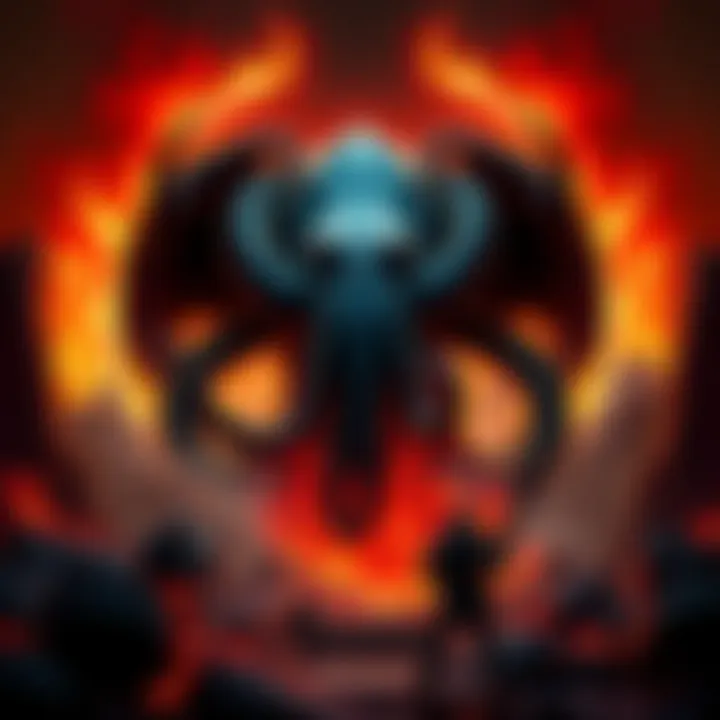 Cthulhu, a large tentacled creature, appears in a dark, fiery landscape from the game Doom, surrounded by chaotic elements.