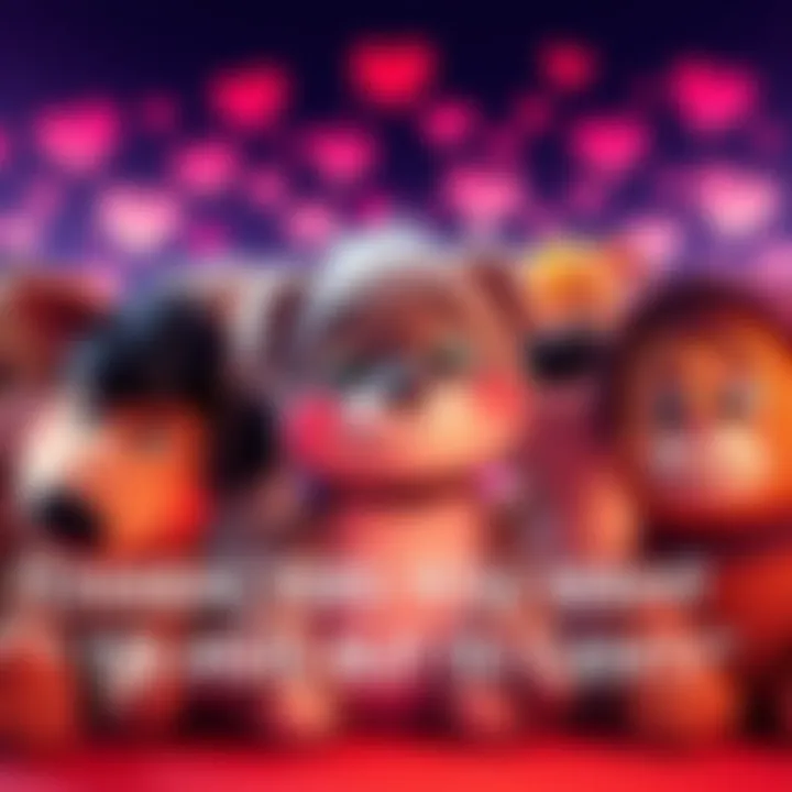 A group of beloved fictional characters looking warm and inviting, surrounded by hearts.