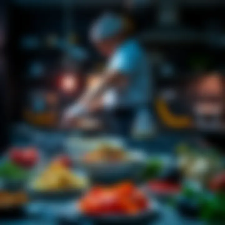 A person preparing a colorful dish in the kitchen with various ingredients laid out, reflecting a new culinary style called Mirage.