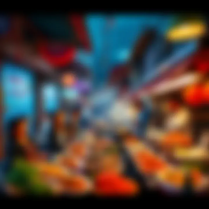 Culinary Trends of 2026 A vibrant street food market featuring diverse dishes from around the world, with people enjoying food and chefs cooking fresh meals.