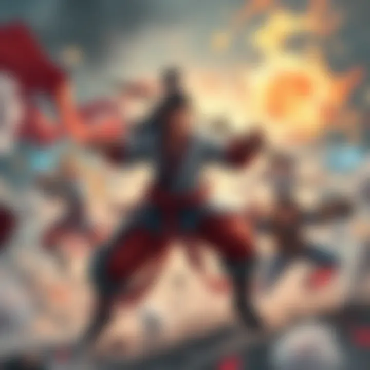 Dynamic scene featuring characters from Wuxia and Xianxia games engaging in intense battles with magical elements