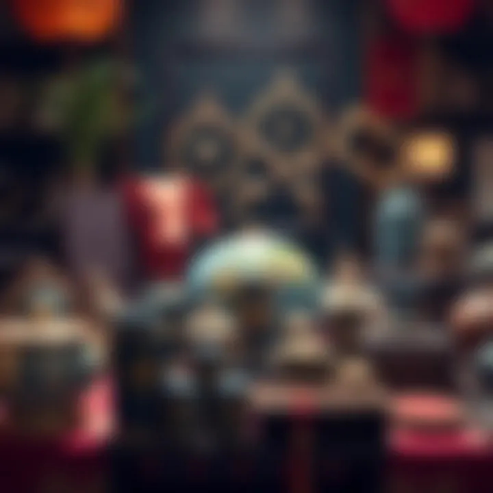 A collection of various cultural items placed on a table, showcasing their significance and meanings.