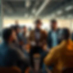A group of diverse men discussing their views on masculinity in a modern setting