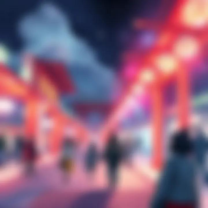 A representation of Shimura as a cultural icon influencing modern perspectives, showing people engaging with its themes, creativity, and ideas.