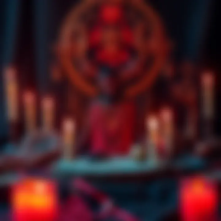 A vibrant depiction of Voodoo practices with symbols, candles, and a figure representing the culture.