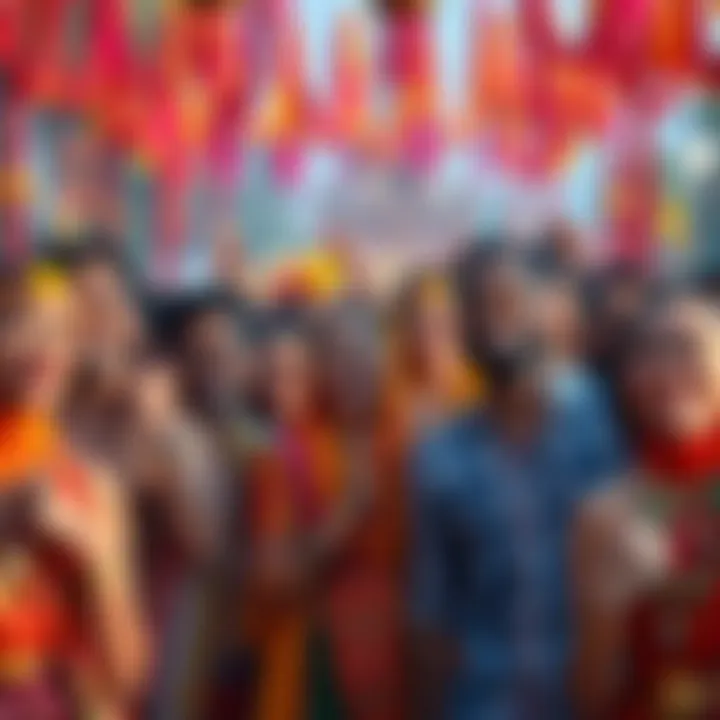 Cultural Transformation A diverse group of people celebrating a significant cultural event with colorful decorations and joyful expressions.