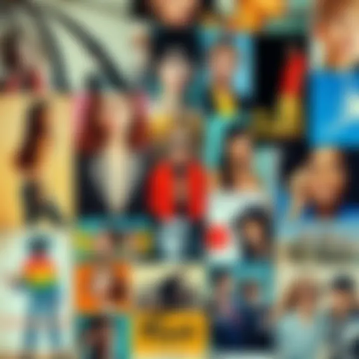 A collage showing fashion styles, music posters, and art from different decades, highlighting the connections between past and present trends.