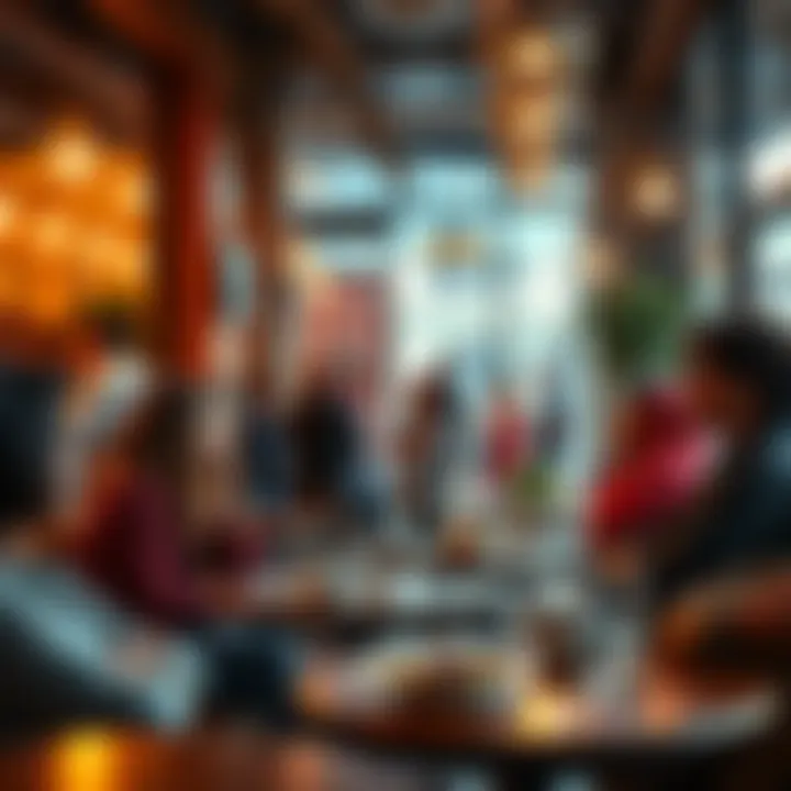 People discussing cultural trends and societal changes in a lively café setting.