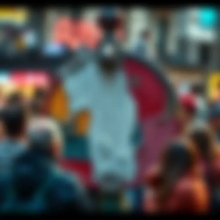 A close-up of a unique local marker with different textures and colors, surrounded by curious people discussing its origin.