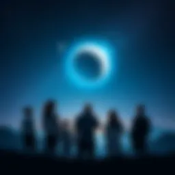 A group of people discussing a mysterious celestial body under a starry night sky, sharing thoughts and ideas.