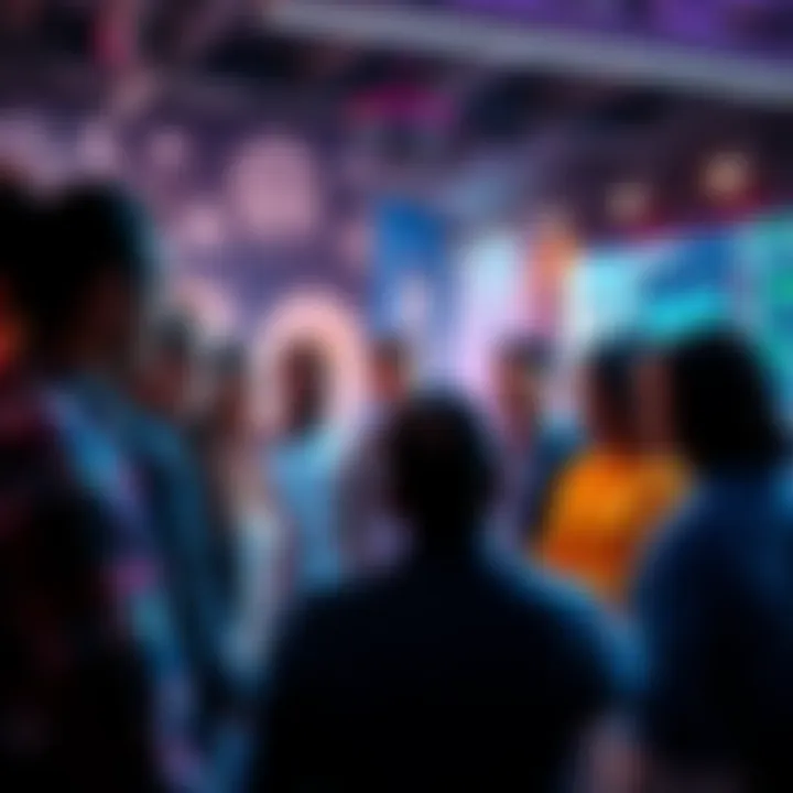 A diverse group of people discussing digital education trends in a modern setting