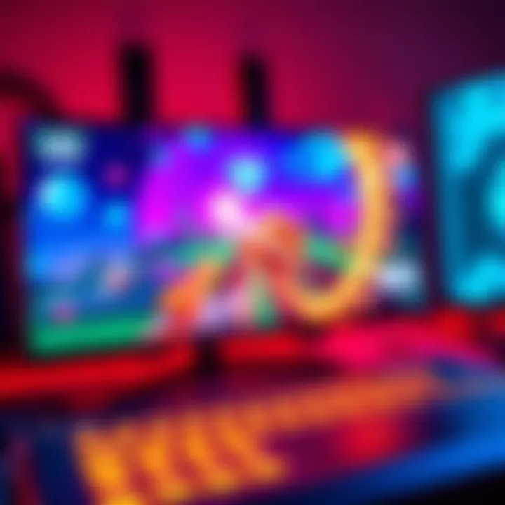 A user's mouse cursor transformed into a character on a gaming screen with vibrant visuals and action elements.
