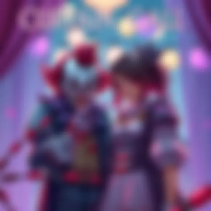 An illustration showing the Clown and Kate from DBD, along with a new cosmetic shop, representing the Curtain Call chapter.
