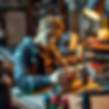 Custom Figure of James in Progress Crafting a detailed custom figure of James using clay and paint, showcasing tools and materials on a work desk