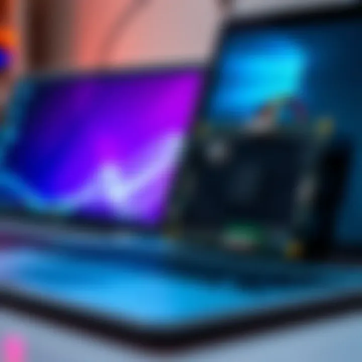A close-up view of a 256GB LCD screen with a custom backplate next to a laptop with Windows installed, highlighting the assembly and design.