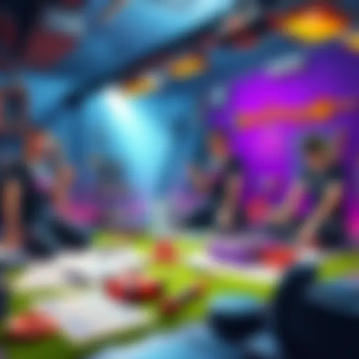 Customizable base building game scene A vibrant scene showing players designing unique structures in a base building game, featuring a variety of tools and blueprints