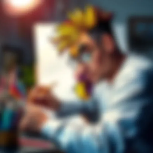 An artist creating a colorful custom drawing of a unique character, showcasing creativity and artistic expression.