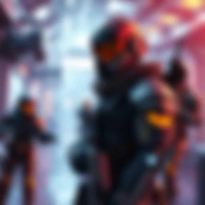 A detailed view of a player-created character with personalized armor and tools in a futuristic environment