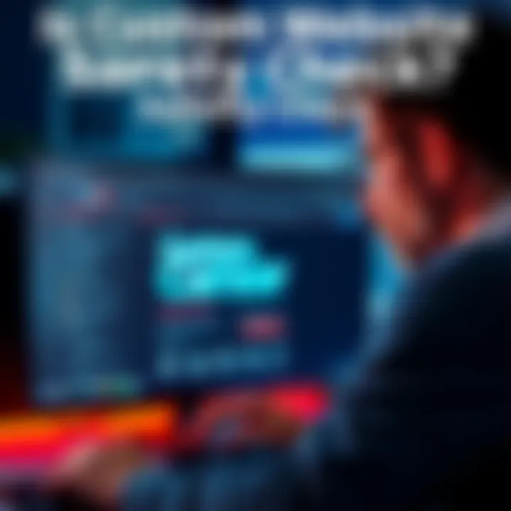 A person examining a computer screen displaying the Custom Cursor website, looking concerned about its safety features.