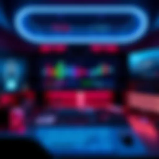 A close-up of a personalized cyberdeck with colorful LED lights and various gadgets, showcasing its unique design and tech features.