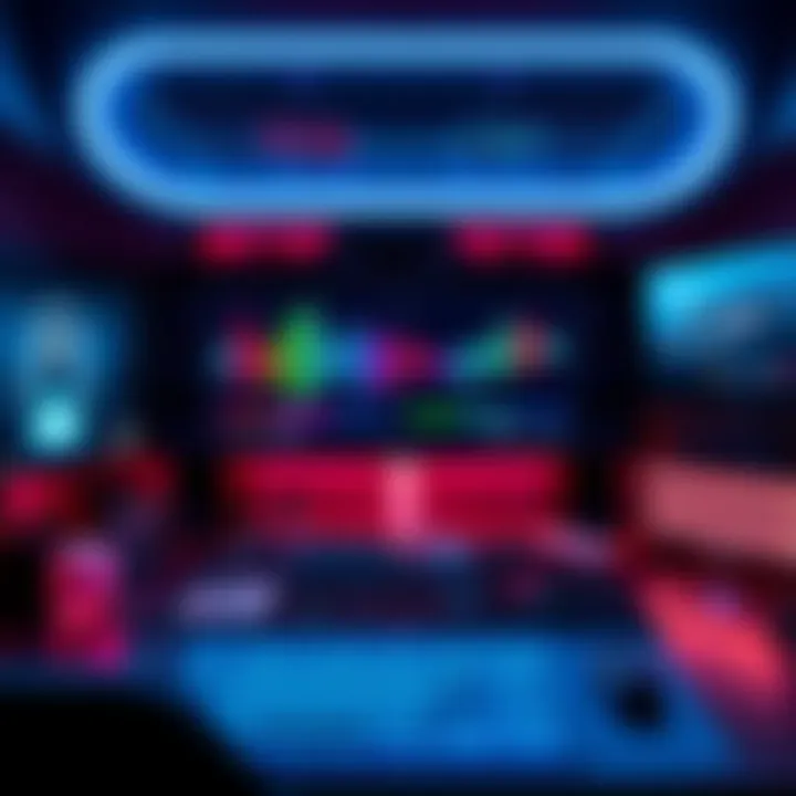 A close-up of a personalized cyberdeck with colorful LED lights and various gadgets, showcasing its unique design and tech features.