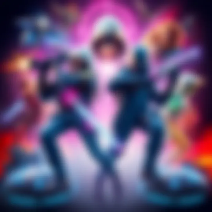 Custom gaming poster design A vibrant poster showcasing artwork inspired by a popular video game, featuring characters and elements from the game