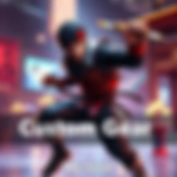 A character wearing personalized layered gear while performing a move from the Akuma set in a gaming environment.