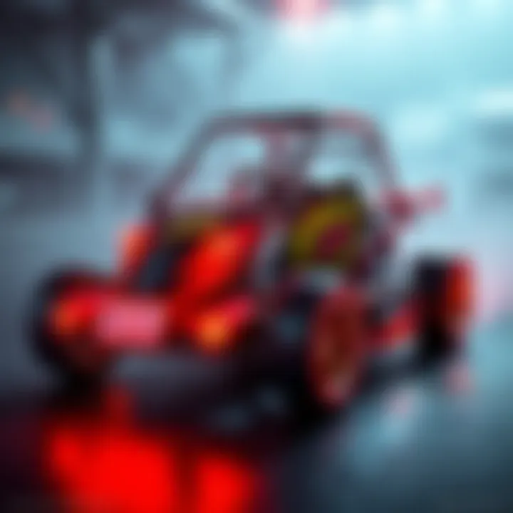 A custom-made go kart inspired by Guitar Hero 3, featuring colorful designs and music elements.