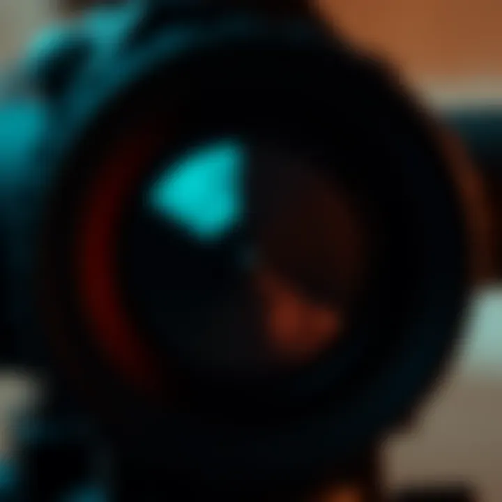 A close-up view of a unique reticle design in a rifle scope, showcasing different patterns and styles for aiming precision.
