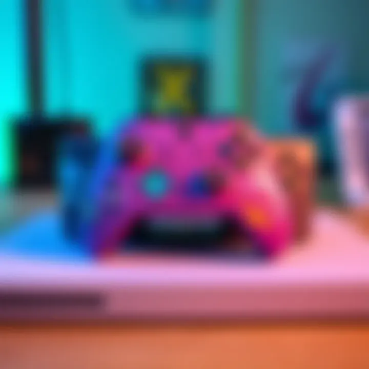 A customized Xbox console with vibrant stickers showcasing various designs, reflecting individual gamer styles.