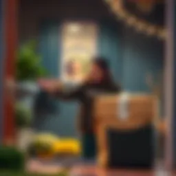 A shocked customer standing in front of an unexpected Amazon package at their doorstep