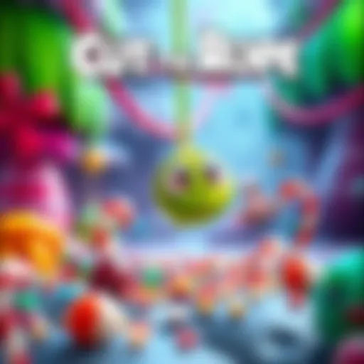 Colorful graphics of Cut the Rope featuring a green creature and candy in a vibrant setting