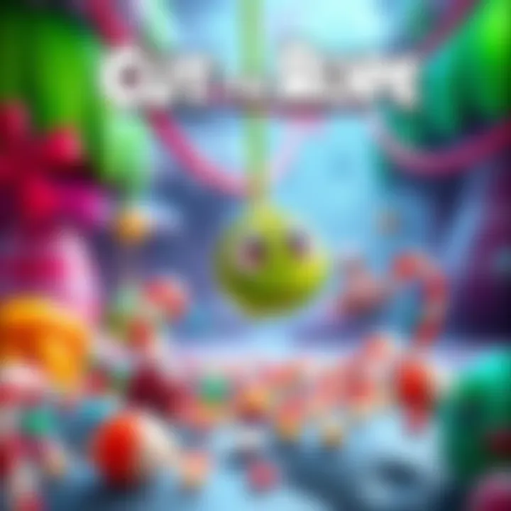Cut the Rope Remastered Game Art Colorful graphics of Cut the Rope featuring a green creature and candy in a vibrant setting