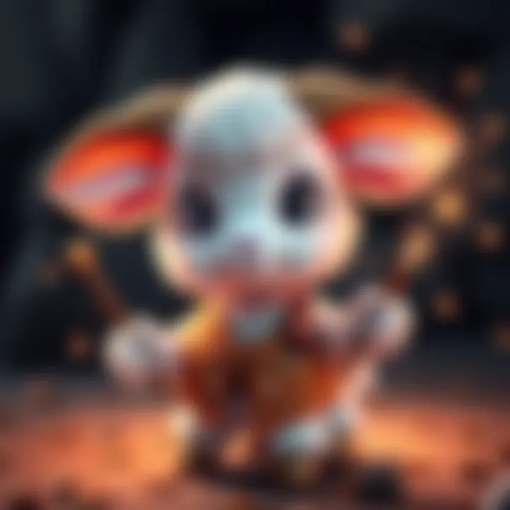 A fluffy lamb character with big eyes and a friendly smile, inspired by a plush toy, wearing a small vest and holding a magic wand.