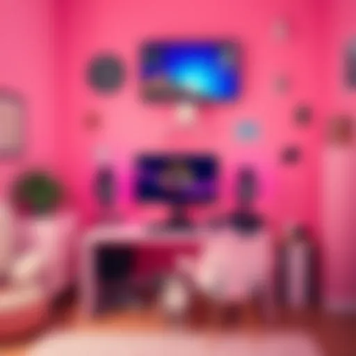 A charming pink-themed gaming setup with a Ryzen 5600x, 6900xt, and Snowball mic, surrounded by cat decorations.